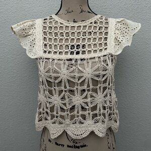 Altar'd State Crochet Open Knit Boho Crop Top Beige Size Small